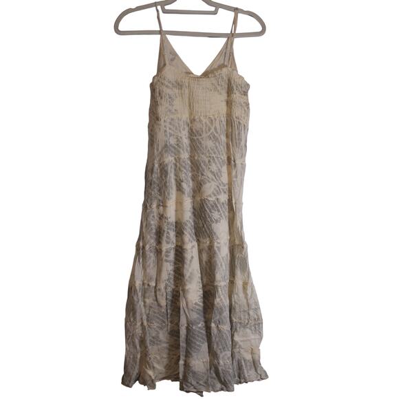 Vintage Metrowear Beige And Gray Boho 100% Cotton Tie Dye Maxi Dress Size M - Picture 2 of 5